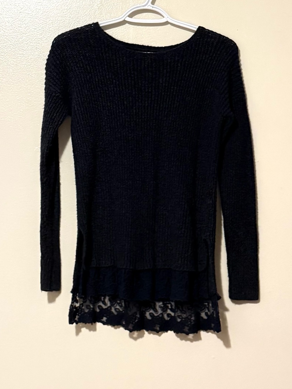 Abercrombie & Fitch Navy Lace-Hem Knit Top
